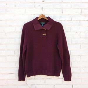 Lauren Ralph Lauren toggle sweater maroon chunky knit
